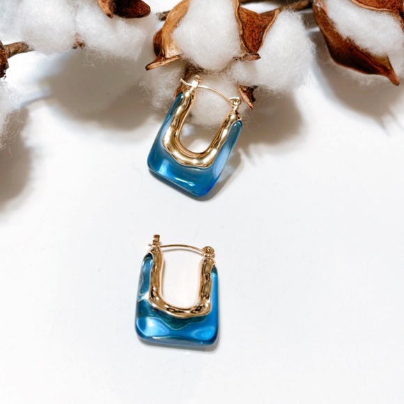Anthropologie Jewelry - Blue crystal hoop earrings N255